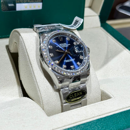 Rolex DateJust Replica Watch With Moissanite Diamond Blue Dial Clean Factory 41mm
