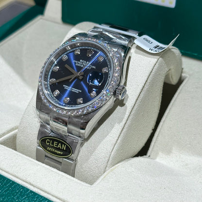 Rolex DateJust Replica Watch With Moissanite Diamond Blue Dial Clean Factory 41mm