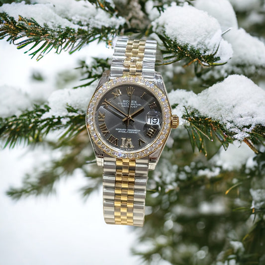 Rolex DateJust Moissanite Diamond Replica Watch Gray Dial 31mm Clone