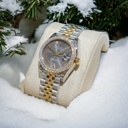 Rolex DateJust Moissanite Diamond Replica Watch Gray Dial 31mm Clone