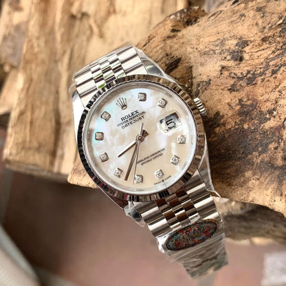 Rolex DateJust Replica Watch Natural Mother of Pearl Dial Moissanite Markers Clean Factory 41mm