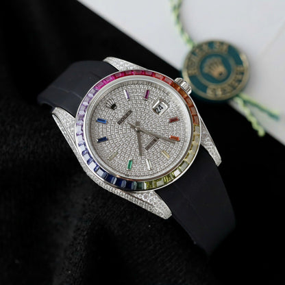 Rolex DateJust Rainbow Watch Rubber Strap 41mm Clone