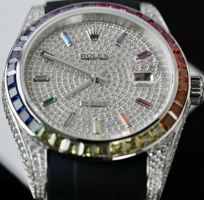 Rolex DateJust Rainbow Watch Rubber Strap 41mm Clone