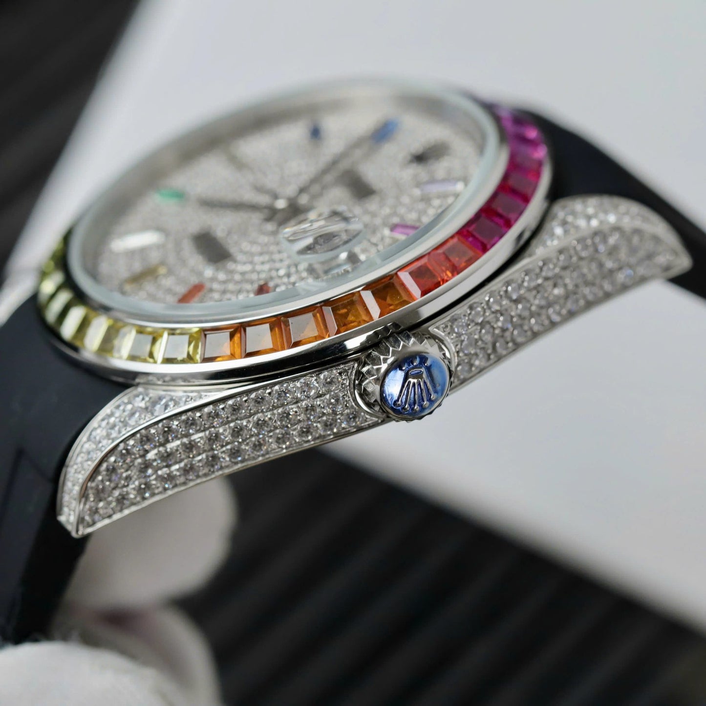 Rolex DateJust Rainbow Watch Rubber Strap 41mm Clone