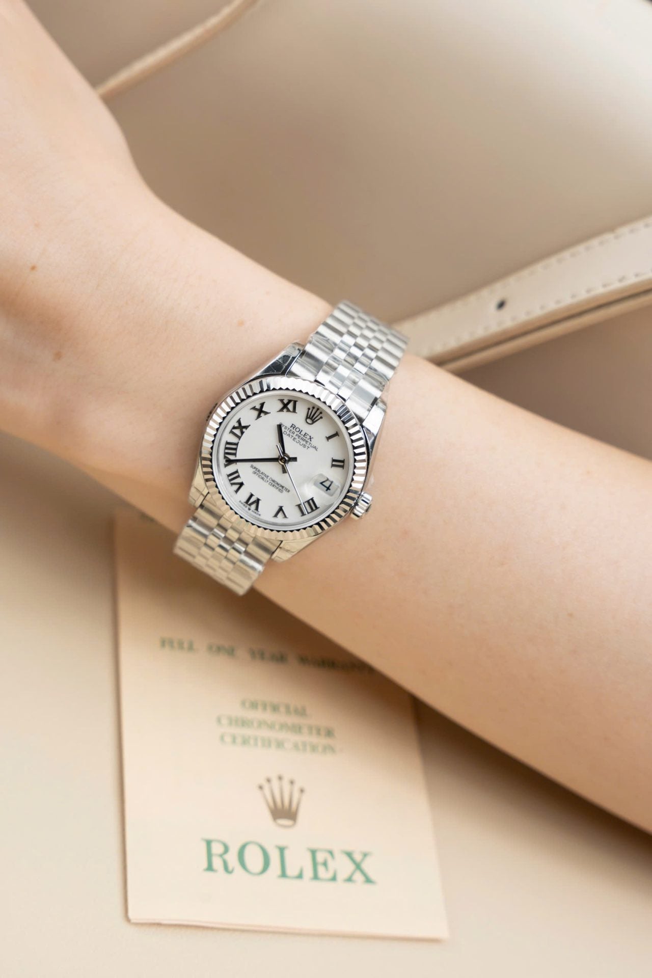 Rolex DateJust Lady Fake Watch White Dial Roman Numerals 31mm Clone