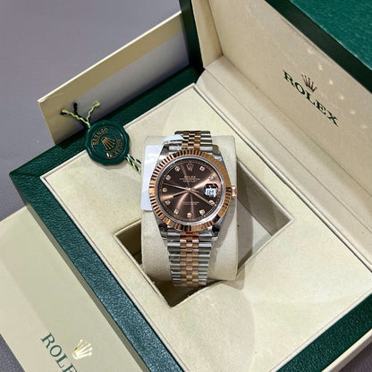 Rolex DateJust Dial Chocolate Replica Watch Custom Gold Wrapped GM Factory 41mm