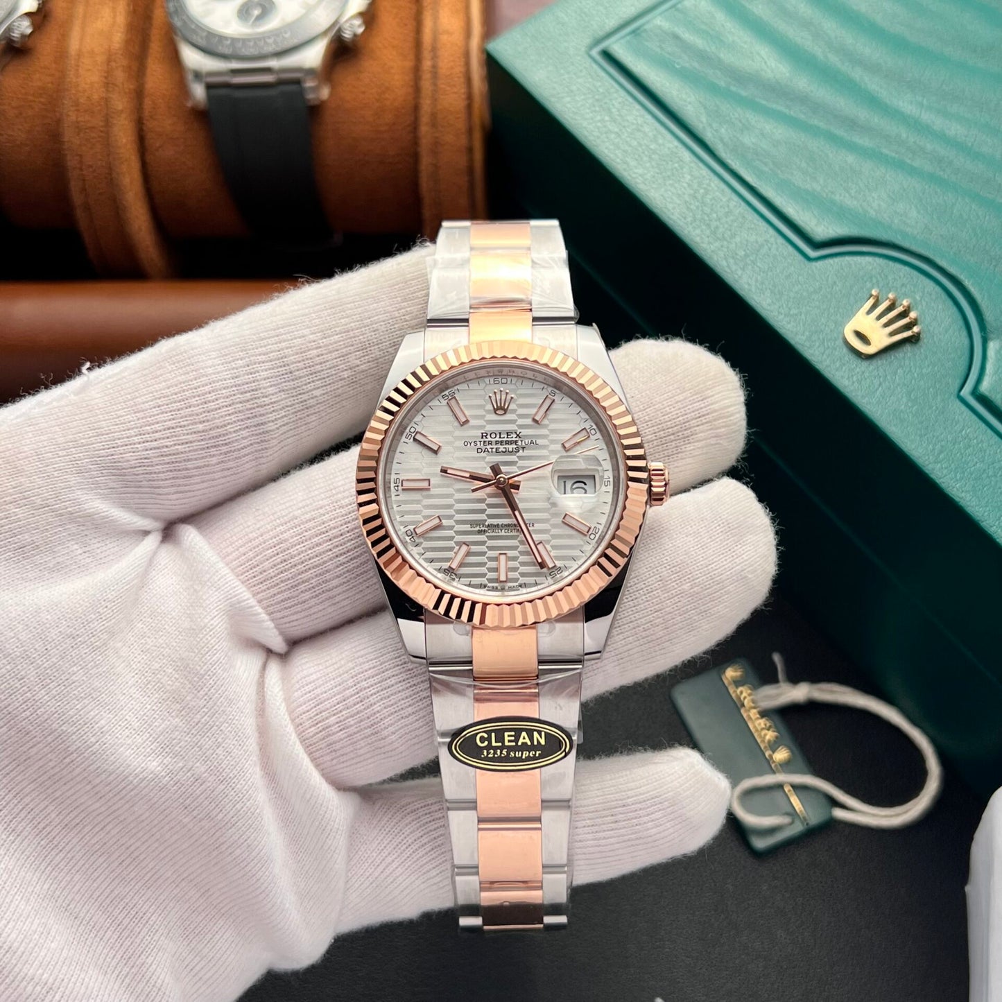 Rolex DateJust Silver Gold Dial Replica Watch Demi Clean Factory 41mm