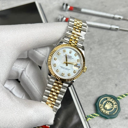 Rolex Best Replica Watch DateJust Mother of Pearl Dial Demi Gold Dial 31mm Clone