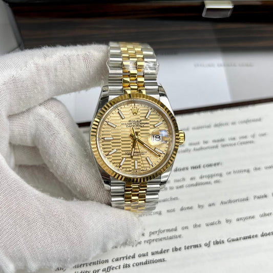 Rolex DateJust Clone Watch Yellow Dial EW Factory 36mm