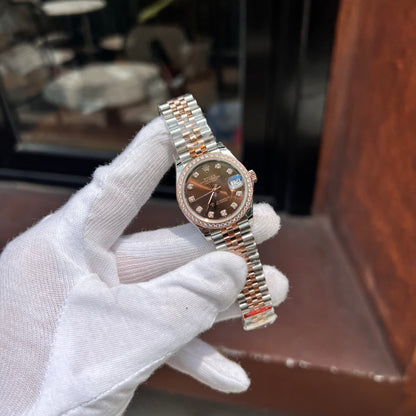 Rolex DateJust Women’s Replica Watch Chocolate Dial Diamond Bezel EW Factory 31mm