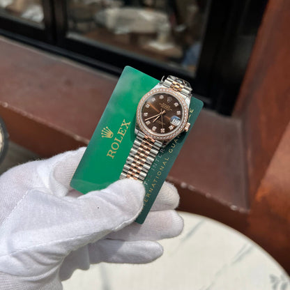 Rolex DateJust Women’s Replica Watch Chocolate Dial Diamond Bezel EW Factory 31mm