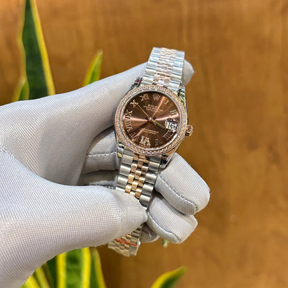 Rolex DateJust Women’s High Quality Fake Watch With Diamonds Chocolate Dial 31mm Clone