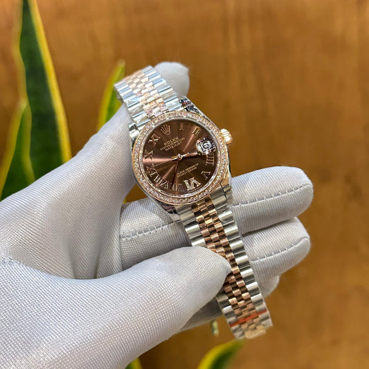 Rolex DateJust Women’s High Quality Fake Watch With Diamonds Chocolate Dial 31mm Clone