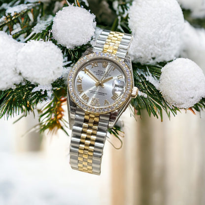 Rolex DateJust Replica Watch With Moissanite Diamonds Demi Gold 31mm Clone