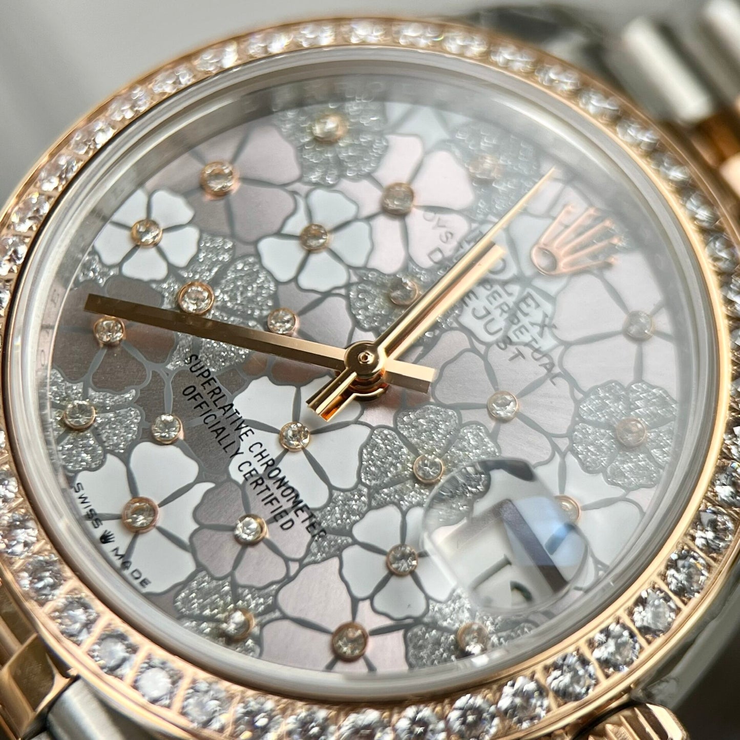 Rolex DateJust Replica Watch Flower Dial With Diamond Bezel 31mm Clone
