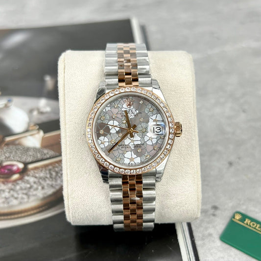Rolex DateJust Replica Watch Flower Dial With Diamond Bezel 31mm Clone
