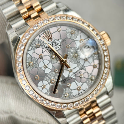 Rolex DateJust Replica Watch Flower Dial With Diamond Bezel 31mm Clone