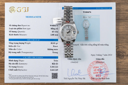 Rolex DateJust Replica Watch Mother Of Pearl Dial With Moissanite Bezel 31mm Clone