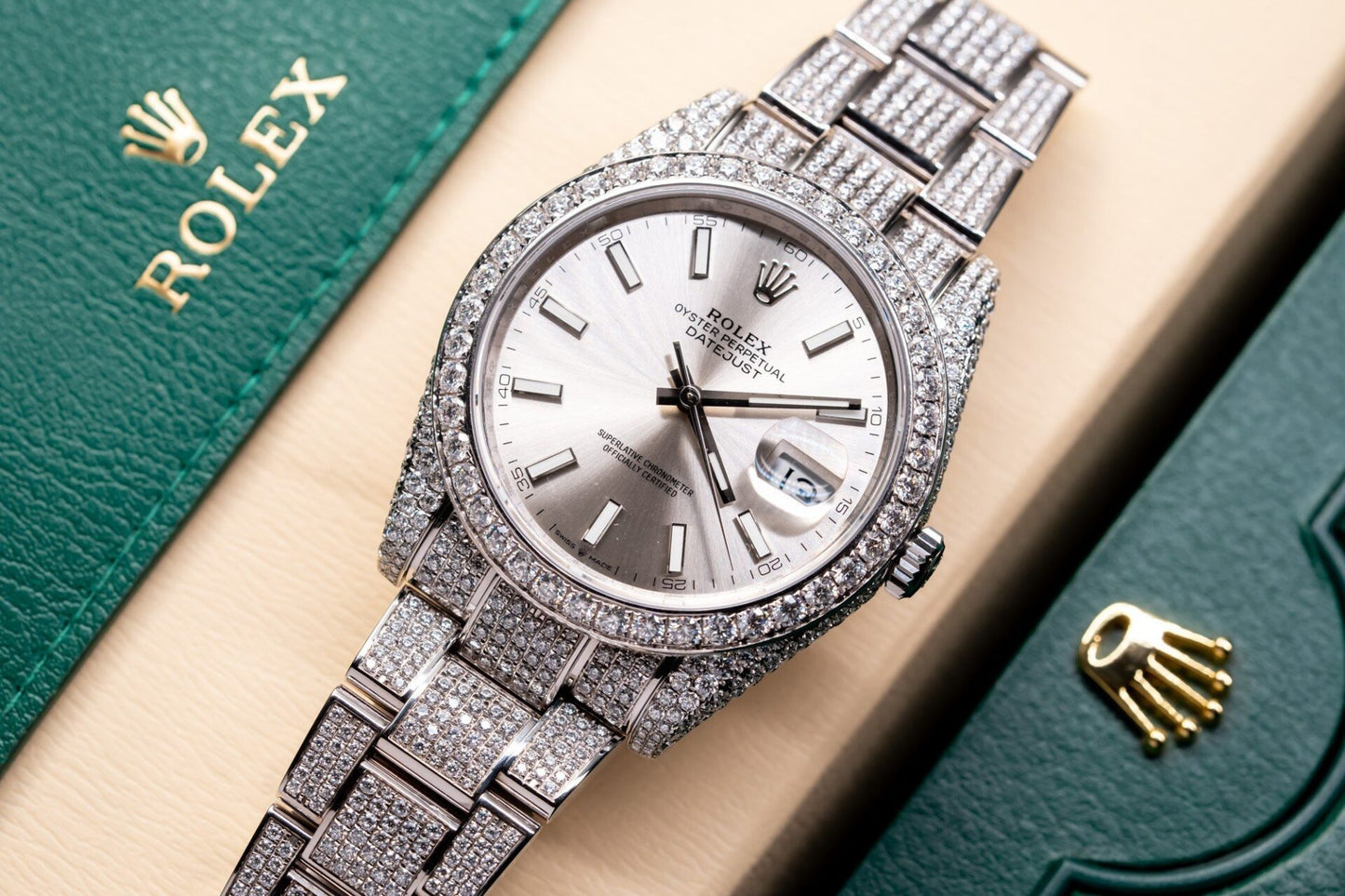 Rolex Datejust 126334 Best Replica Watch With Full Diamond Moissanite 41mm Clone