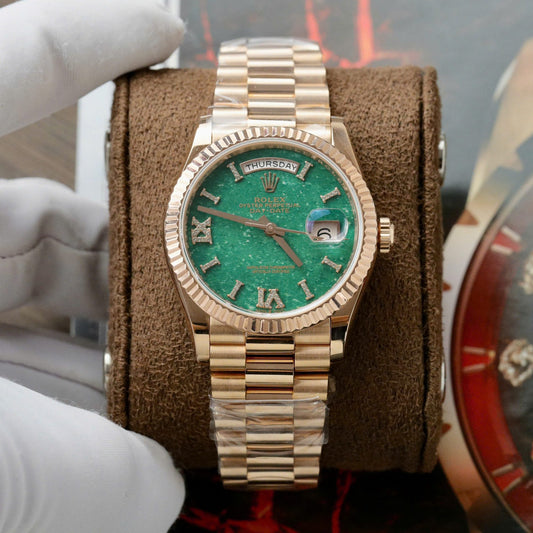 Rolex Day-Date 128235 Dial Aventurine Replica Watch Custom Gold Wrapped 36mm Clone