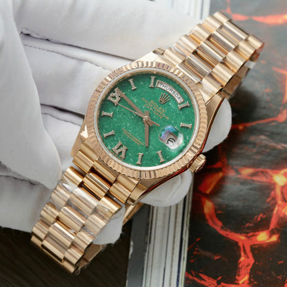 Rolex Day-Date 128235 Dial Aventurine Replica Watch Custom Gold Wrapped 36mm Clone