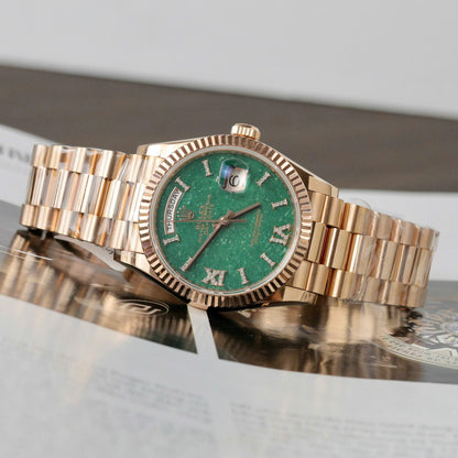 Rolex Day-Date 128235 Dial Aventurine Replica Watch Custom Gold Wrapped 36mm Clone