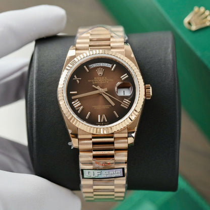 Rolex Day-Date 128235 Replica Watch Dial Chocolate QF Factory 36mm