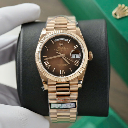 Rolex Day-Date 128235 Replica Watch Dial Chocolate QF Factory 36mm