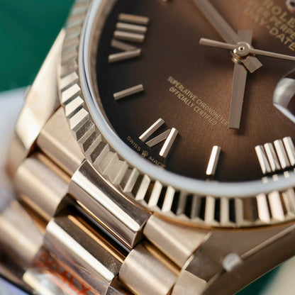 Rolex Day-Date 128235 Replica Watch Dial Chocolate QF Factory 36mm