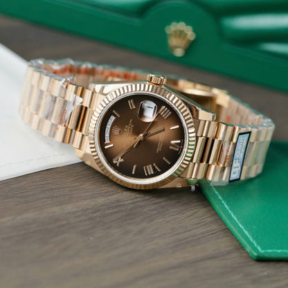 Rolex Day-Date 128235 Replica Watch Dial Chocolate QF Factory 36mm