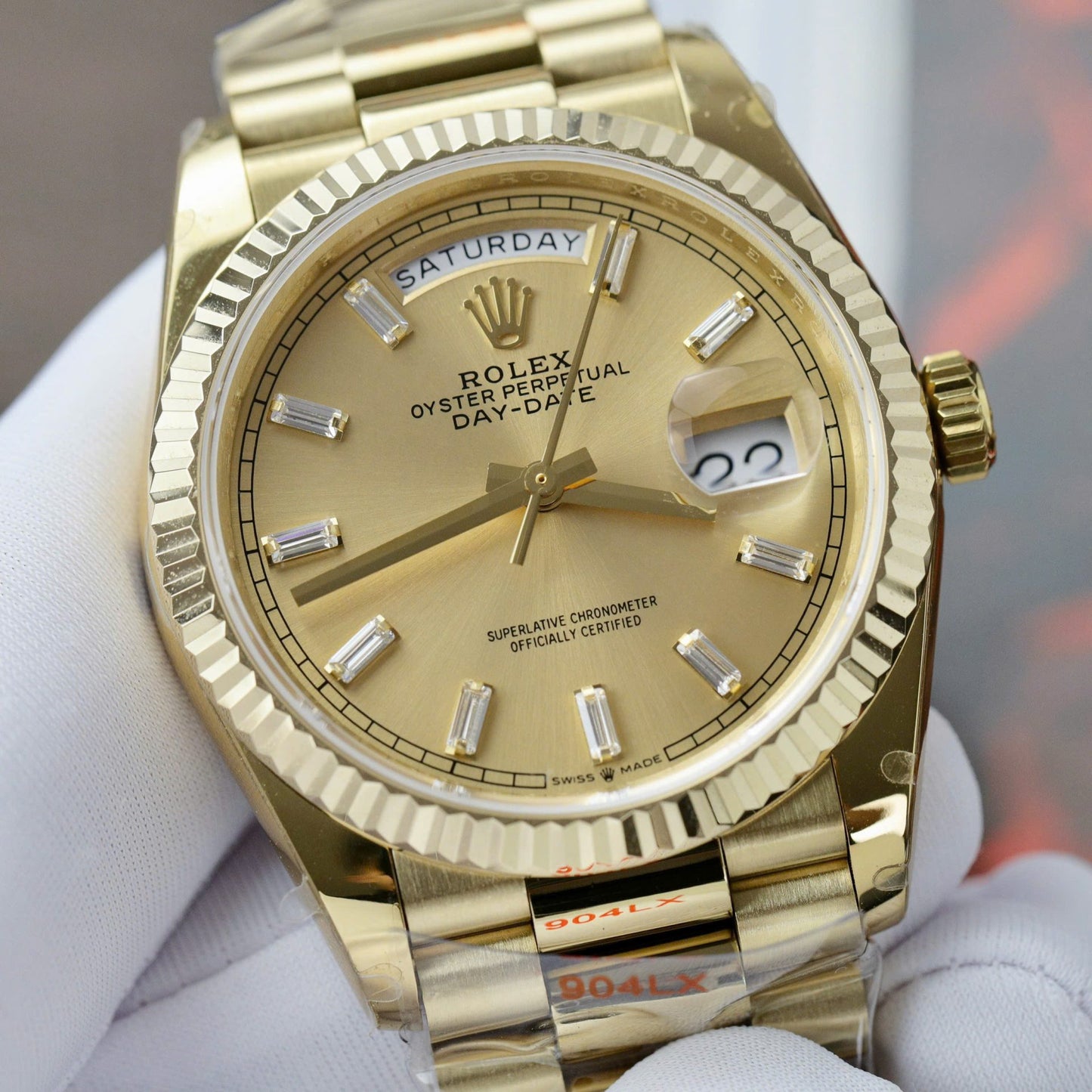 Rolex Day-Date 128238 Replica Watch Yellow Dial Weight QF Factory 36mm