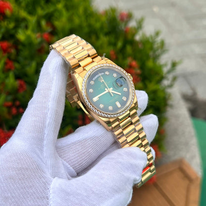 Rolex Day-Date 128348RBR Ombre Green Dial Replica Watch EW Factory 36mm
