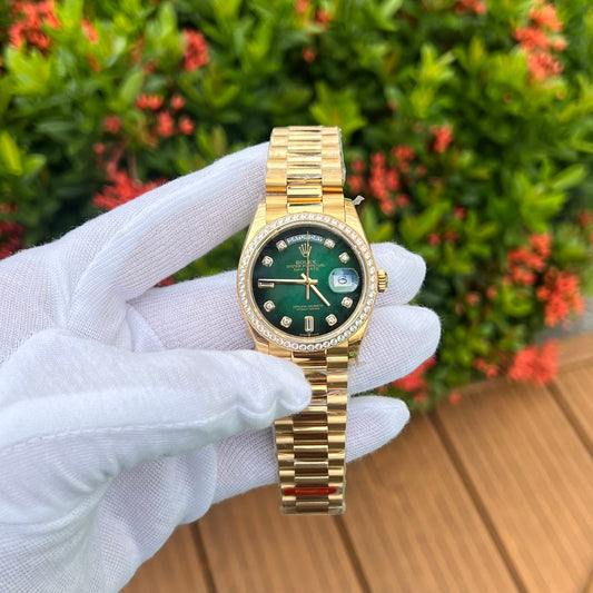 Rolex Day-Date 128348RBR Ombre Green Dial Replica Watch EW Factory 36mm