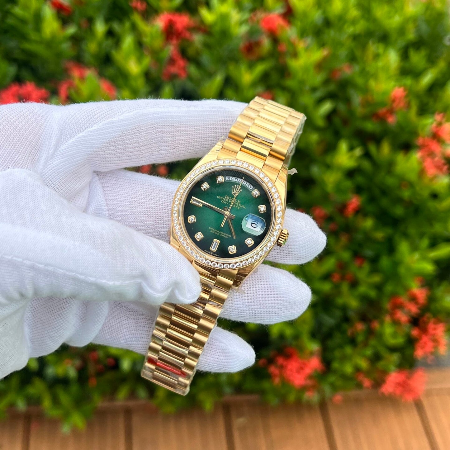 Rolex Day-Date 128348RBR Ombre Green Dial Replica Watch EW Factory 36mm