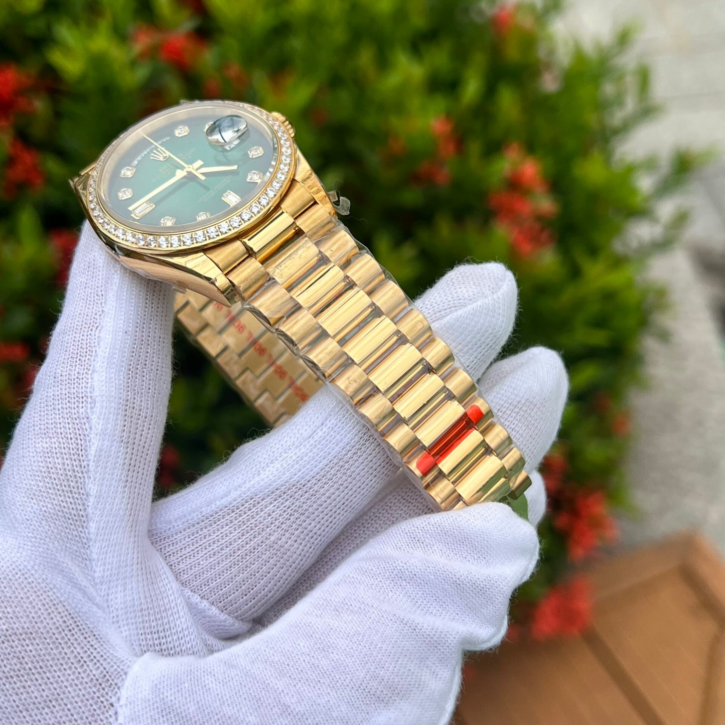 Rolex Day-Date 128348RBR Ombre Green Dial Replica Watch EW Factory 36mm