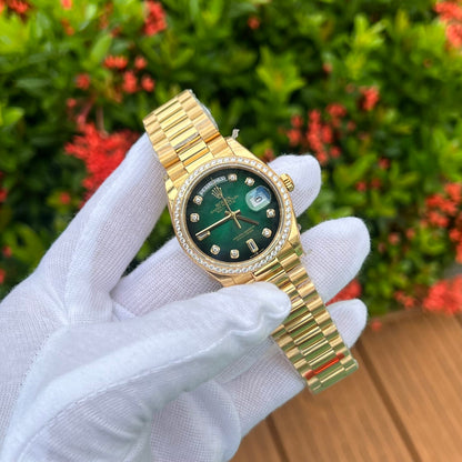 Rolex Day-Date 128348RBR Ombre Green Dial Replica Watch EW Factory 36mm