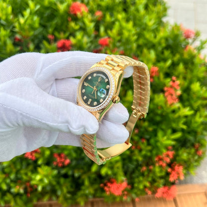 Rolex Day-Date 128348RBR Ombre Green Dial Replica Watch EW Factory 36mm