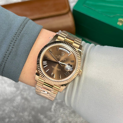 Rolex Day-Date 228235 Rose Gold Chocolate Dial Replica Watch V2 GM Factory 40mm
