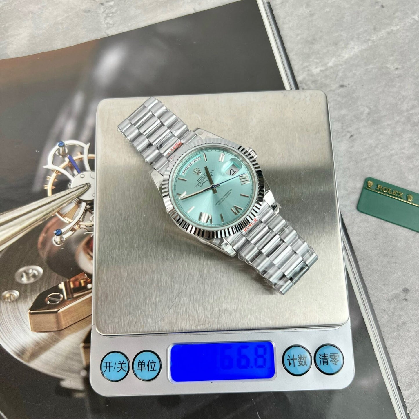 Rolex Day-Date 228236 Replica 11 Watch Ice Blue Dial GM Factory 40mm