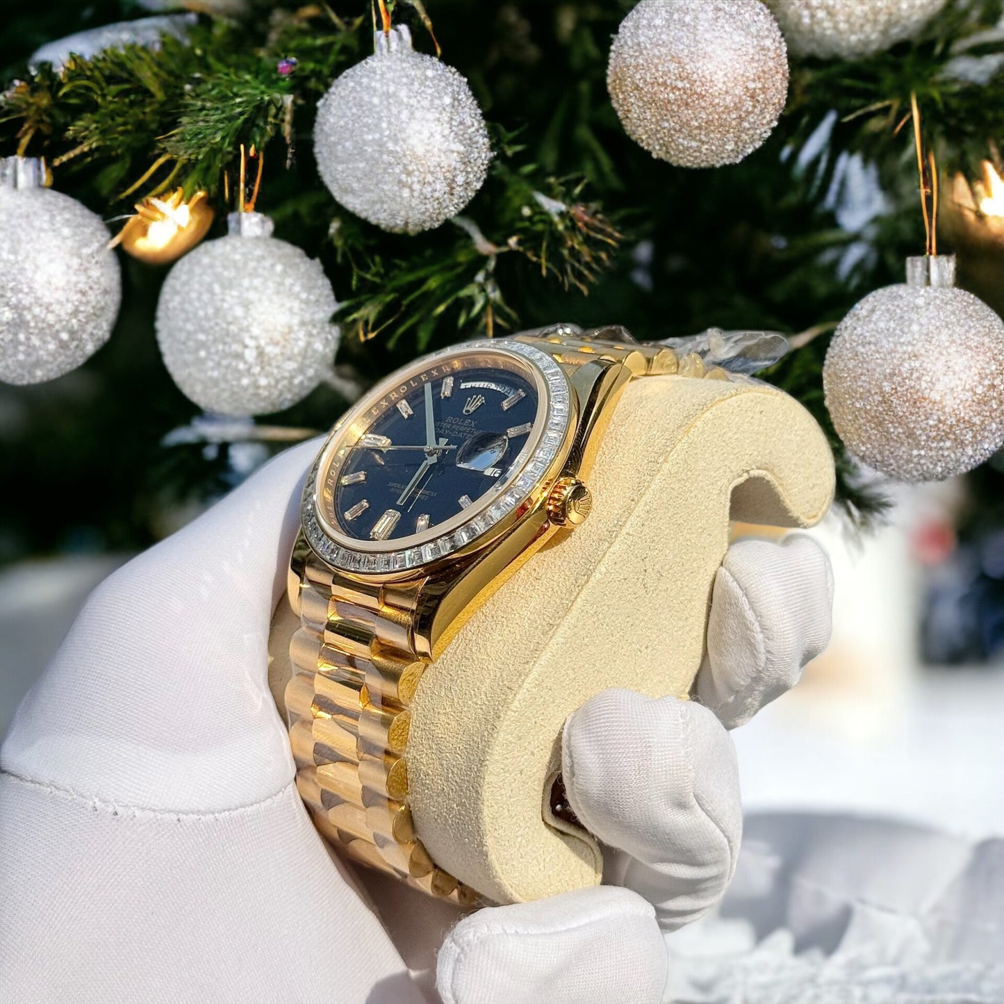 Rolex Day-Date 228238 Replica Watch 18K Gold Wrapped Moissanite Bezel GM 40mm