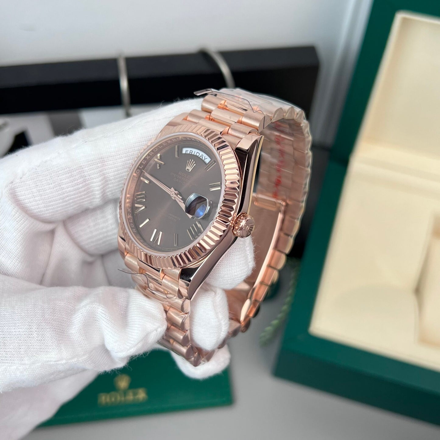 Rolex Day-Date 18K Gold Wrapped Replica Watch Chocolate Dial GM V2 40mm