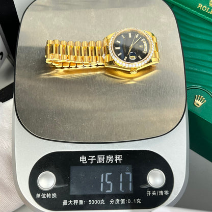 Rolex Day-Date Replica Watch 18K Gold Wrapped Black Dial With Diamond Bezel GM V2 40mm