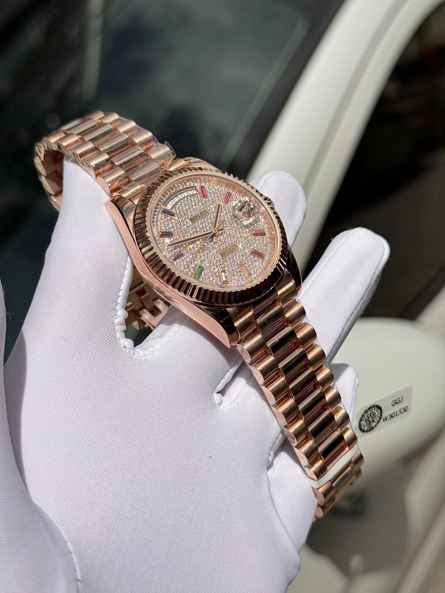 Rolex Day-Date Gold Wrapped Replica Watch With Moissanite Full DIal GM Factory V2 40mm