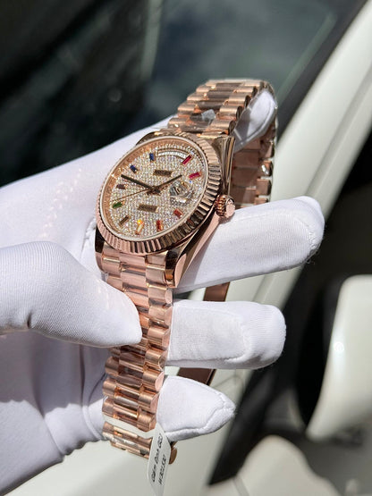 Rolex Day-Date Gold Wrapped Replica Watch With Moissanite Full DIal GM Factory V2 40mm