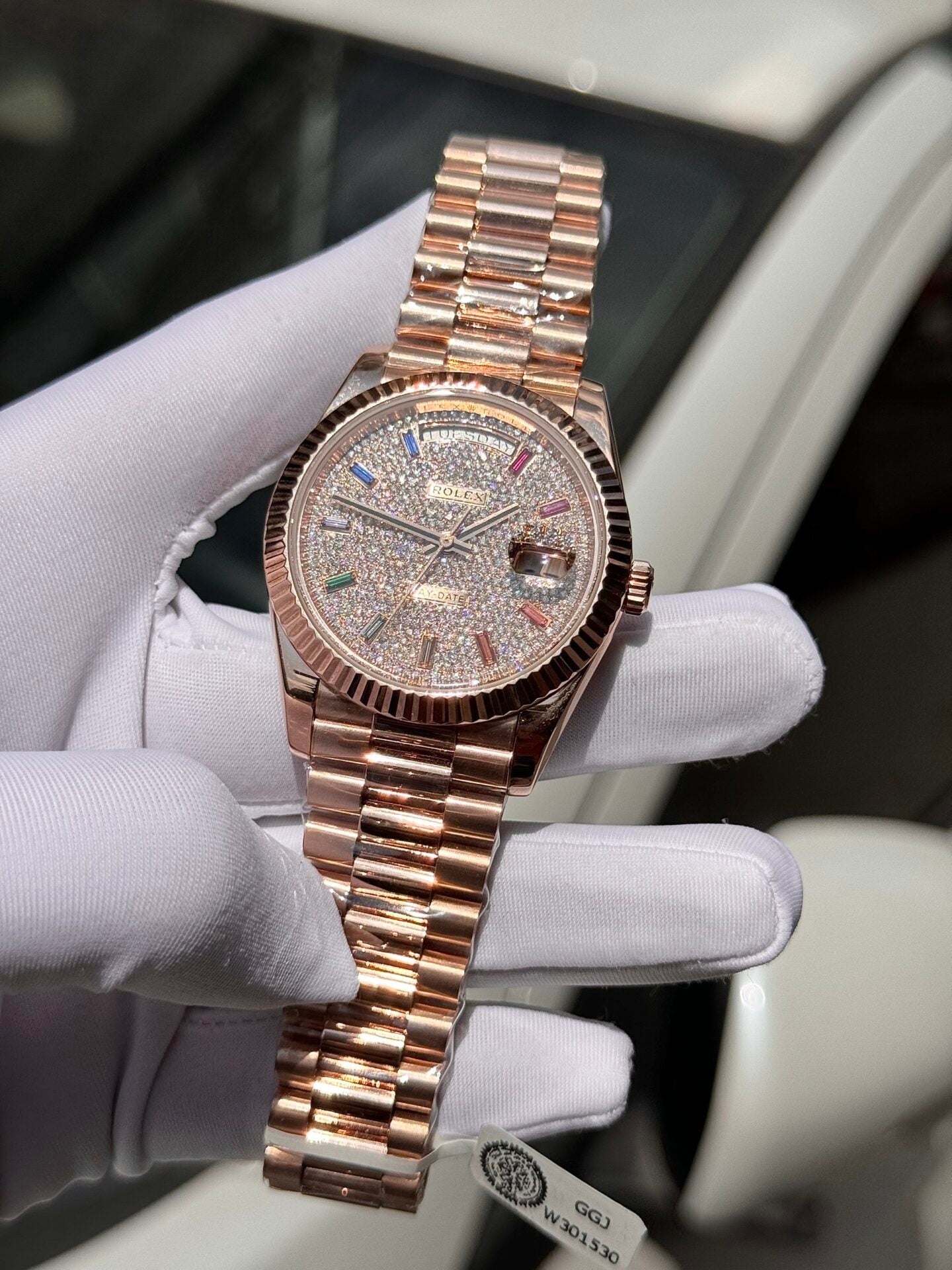 Rolex Day-Date Gold Wrapped Replica Watch With Moissanite Full DIal GM Factory V2 40mm