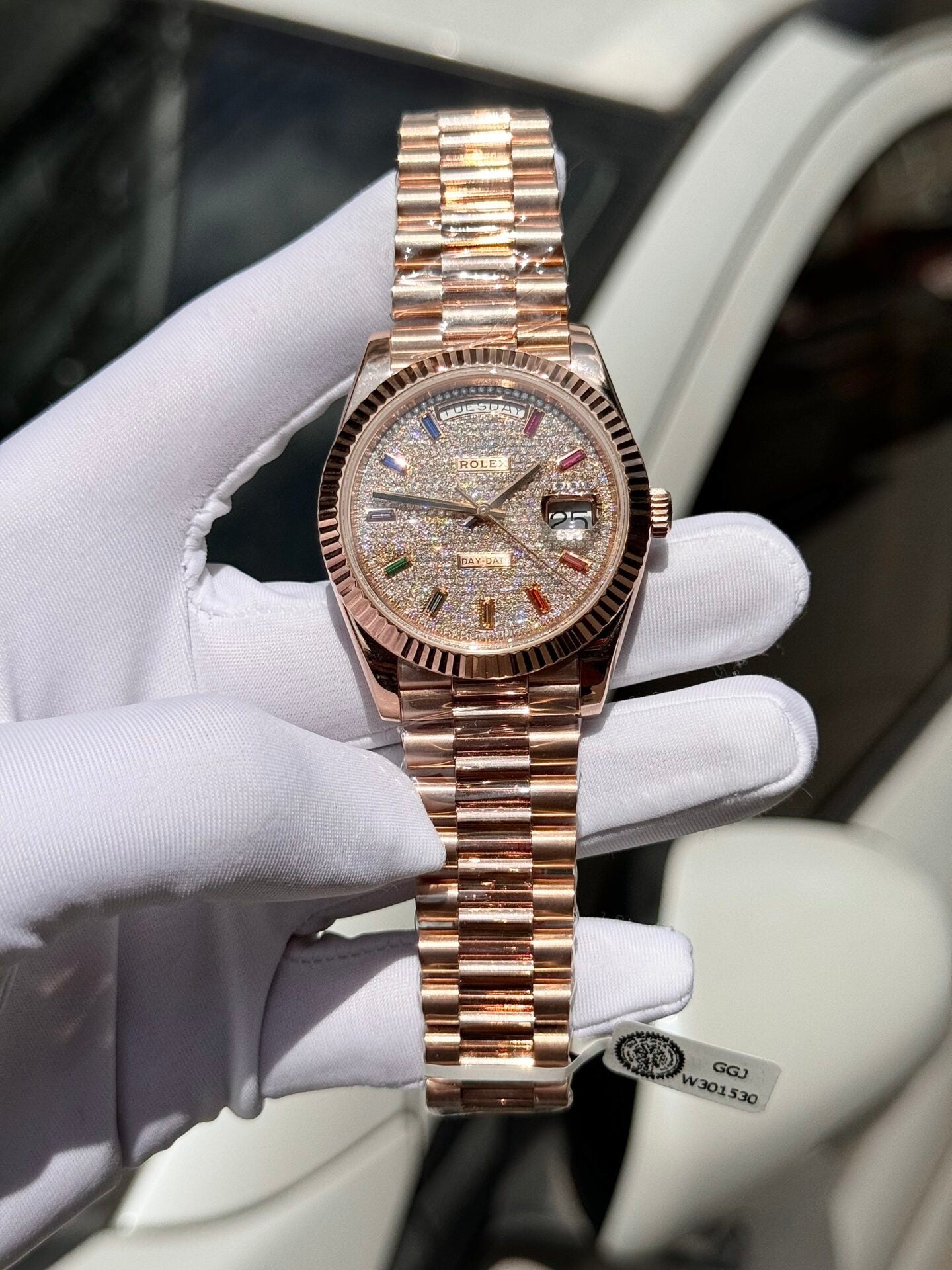 Rolex Day-Date Gold Wrapped Replica Watch With Moissanite Full DIal GM Factory V2 40mm