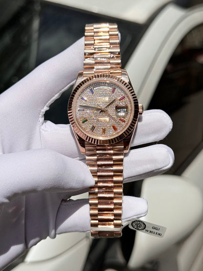 Rolex Day-Date Gold Wrapped Replica Watch With Moissanite Full DIal GM Factory V2 40mm