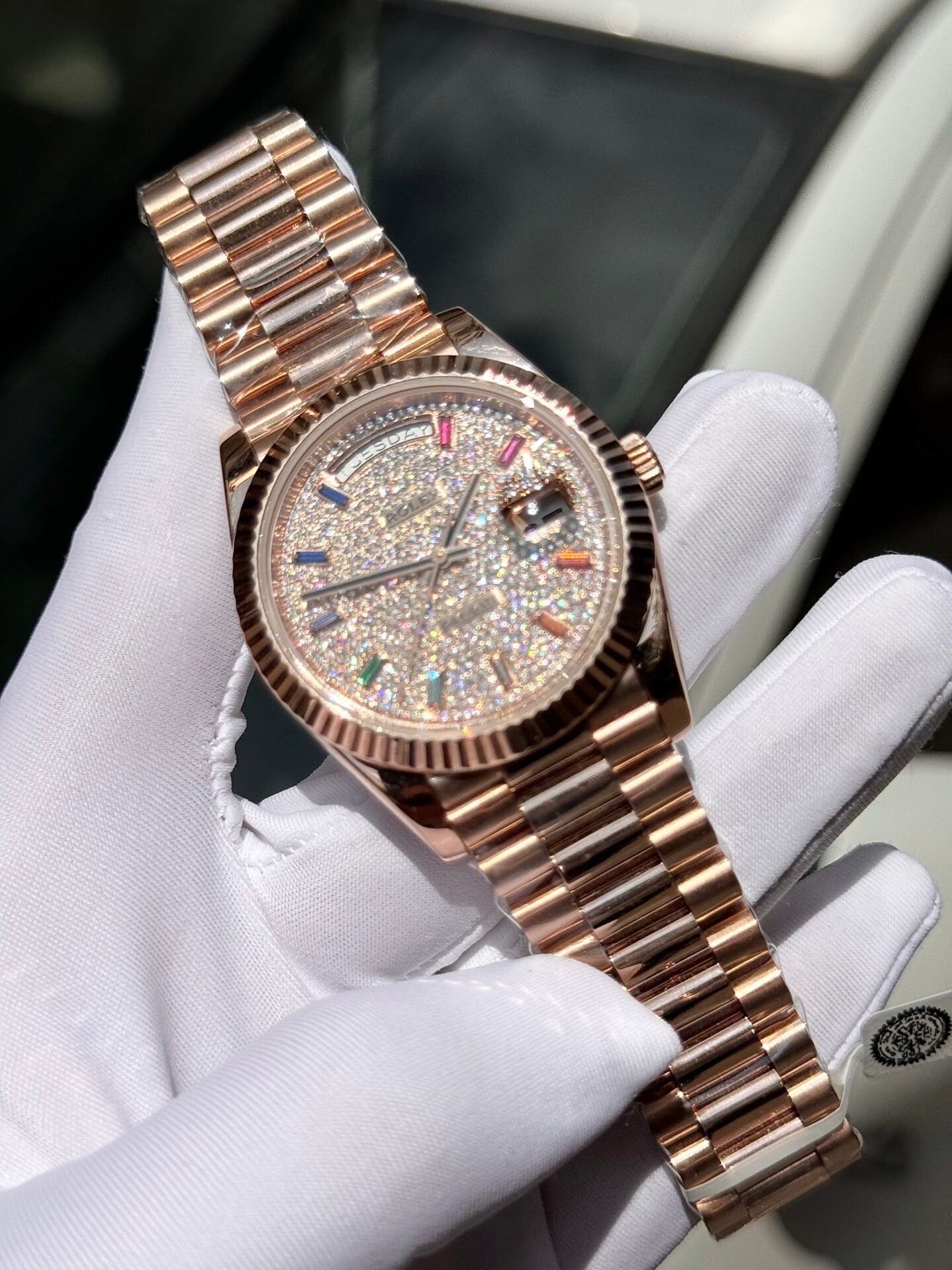 Rolex Day-Date Gold Wrapped Replica Watch With Moissanite Full DIal GM Factory V2 40mm