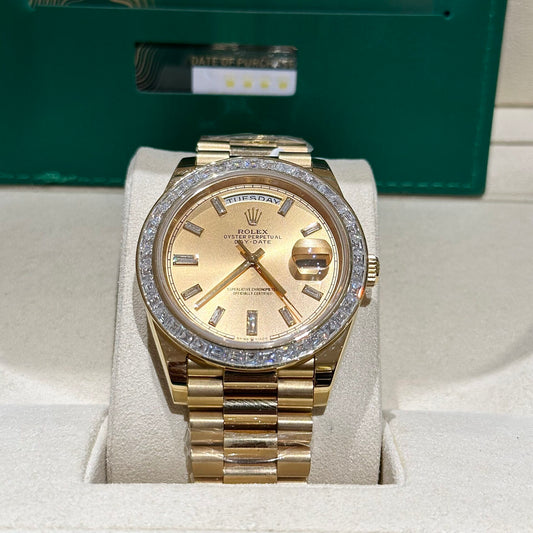 Rolex Day-Date Replica Watch Gold Wrapped Moissanite Baguette Diamond 40mm Clone