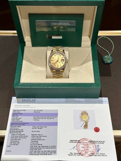 Rolex Day-Date Replica Watch Gold Wrapped Moissanite Baguette Diamond 40mm Clone